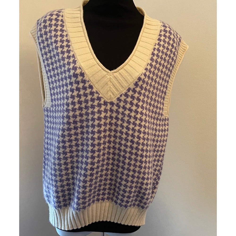 Purple Houndstooth V-Neck Sweater‎ Vest Size S/M VIT8700 The Vintage Shop